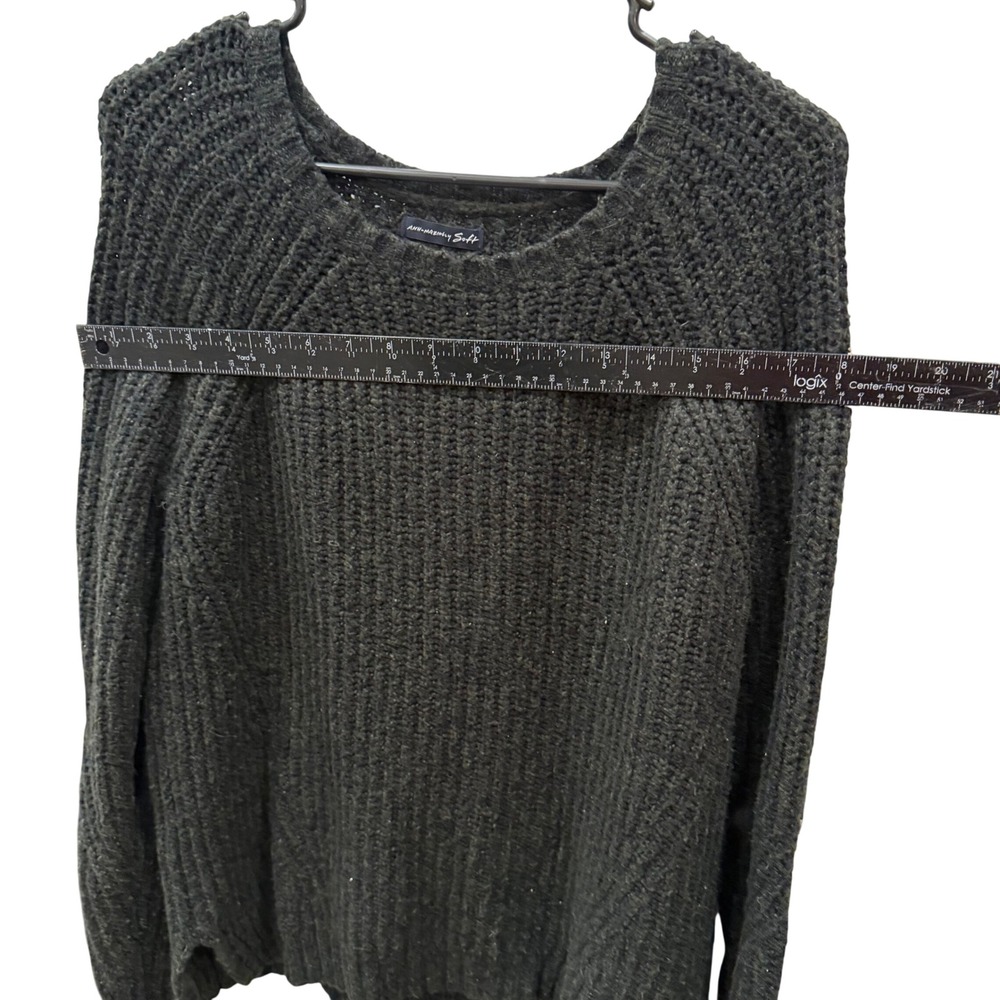 American Eagle Ahh-mazingly Soft Charcoal Grey Ribbed Knit Sweater Large L - Picture 3 of 6